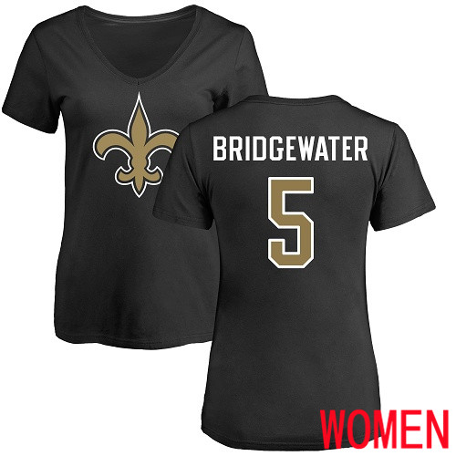 New Orleans Saints Black Women Teddy Bridgewater Name and Number Logo Slim Fit NFL Football #5 T Shirt